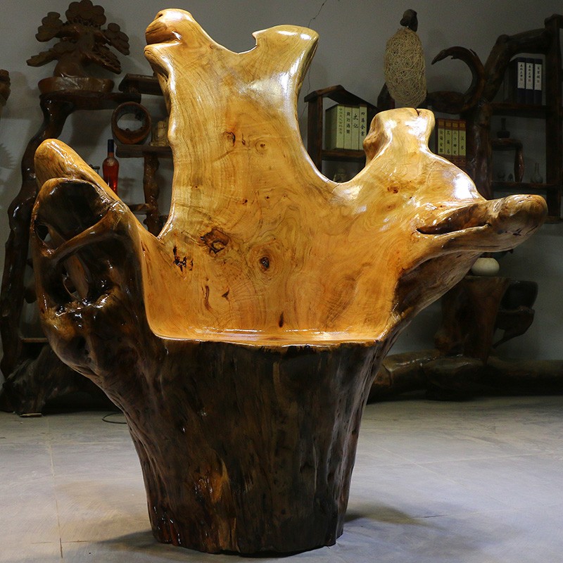 犀艺根雕凳子太师椅树墩木墩子香樟木原木凳木桩树桩凳子实木凳子15j