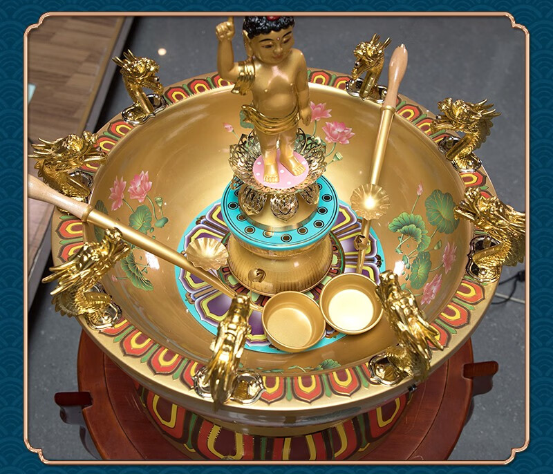 圆通佛具九龙浴佛盆太子佛台湾全铜珐琅彩喷水浴佛盆释迦牟尼佛诞日