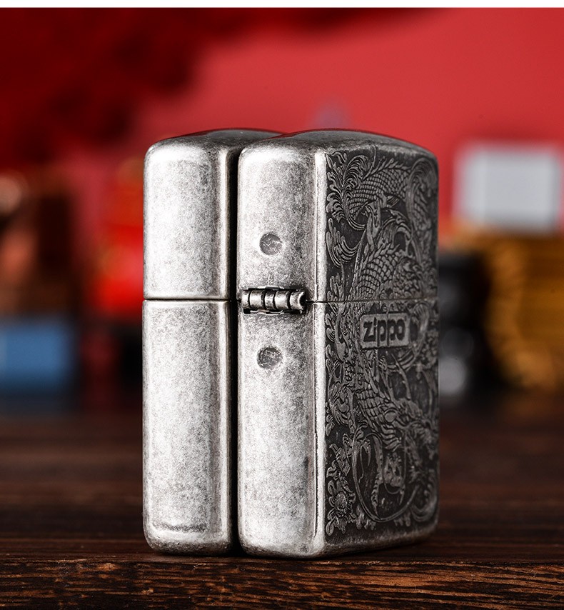 打火机zippo 之宝美国原装古银盔甲雕刻煤油防风打火机 古银环绕龙