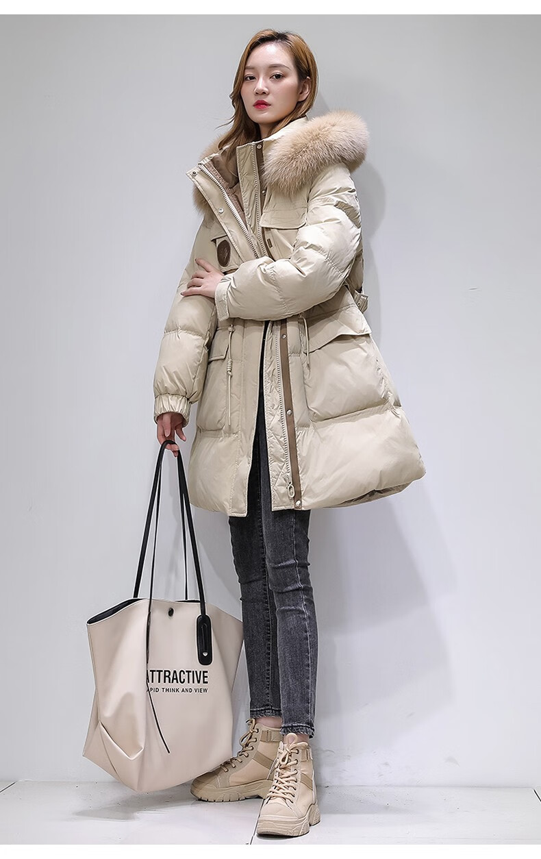 珂曼苏品牌女装白鸭绒韩版羽绒服2021年新款冬季加厚时尚气质中长款