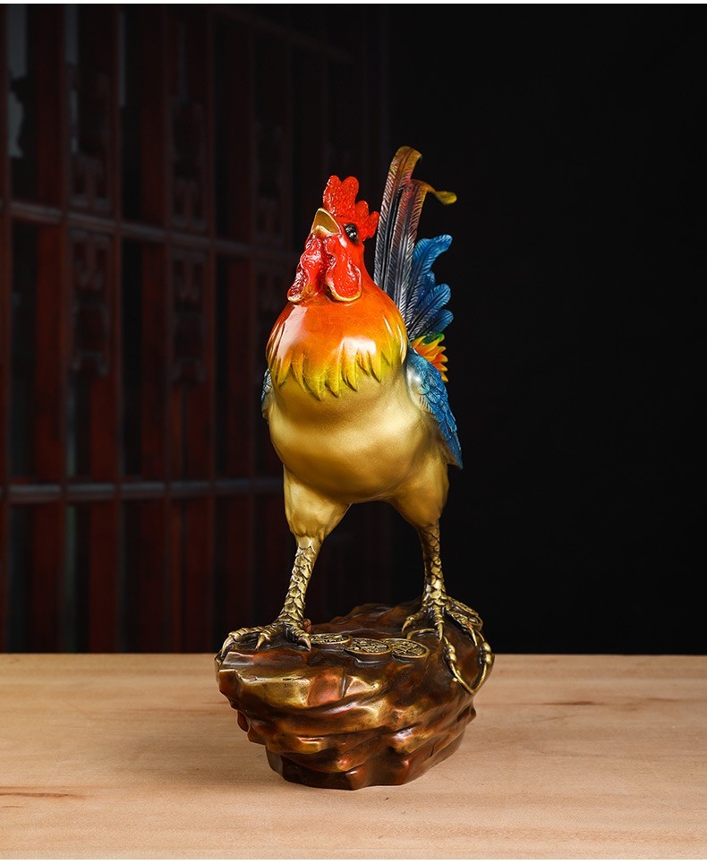 汉京金鸡报喜铜鸡摆件十二生肖金钱鸡开业礼品办公室招财家居客厅酒柜