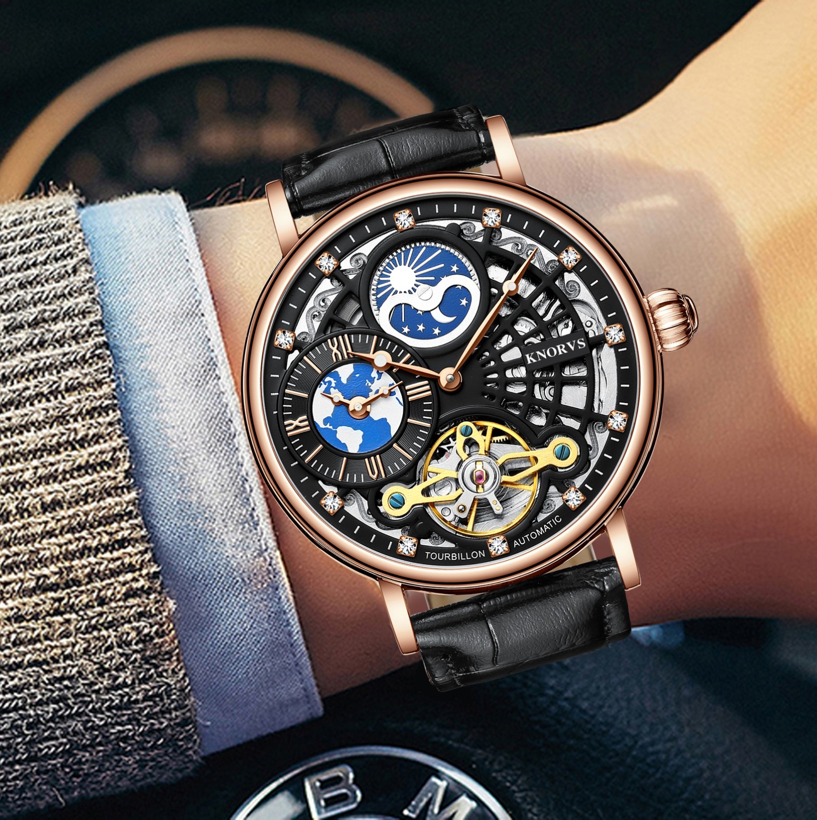 卡诺威斯(knorvs) 地球系列双时区男表百搭型配有高档礼盒包装-地球
