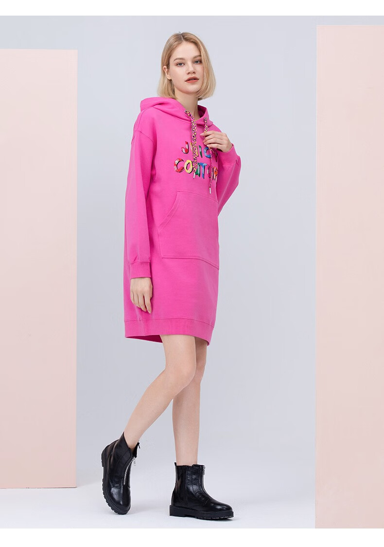 juicycouture橘滋女装2021年早春新品撞色字母logo印花中长连帽卫衣女