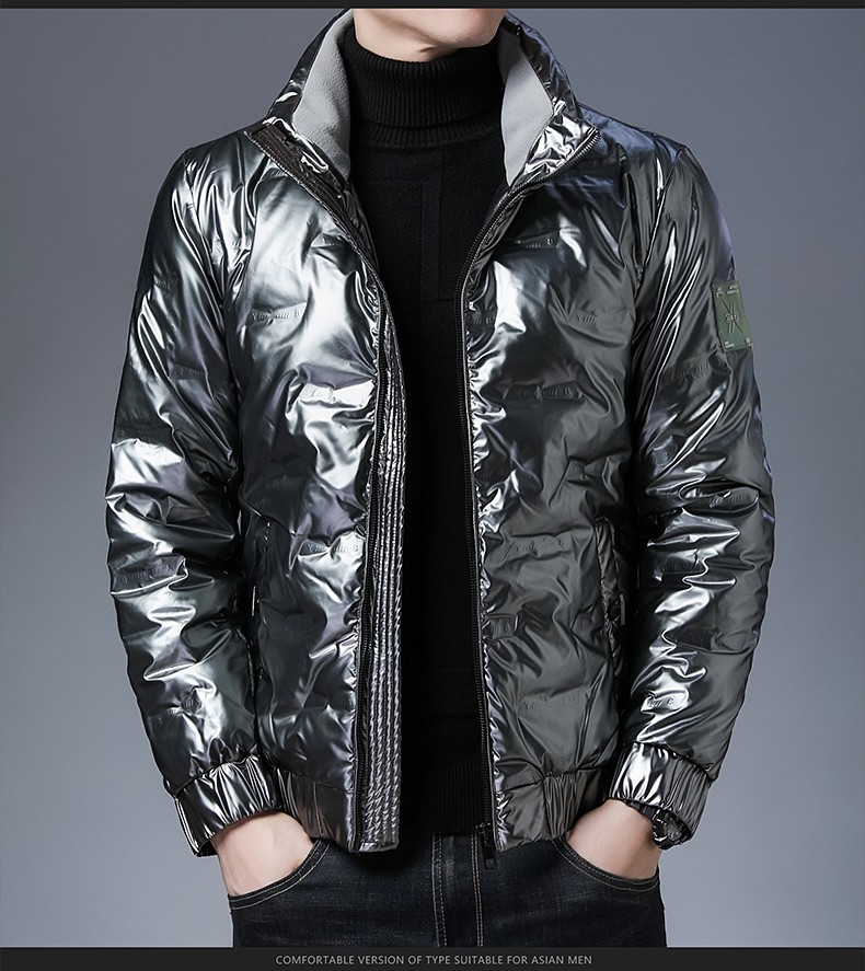 意大利鲨鱼2021冬季新款羽绒服亮面连帽保暖白鸭绒羽绒服耐寒防风时尚