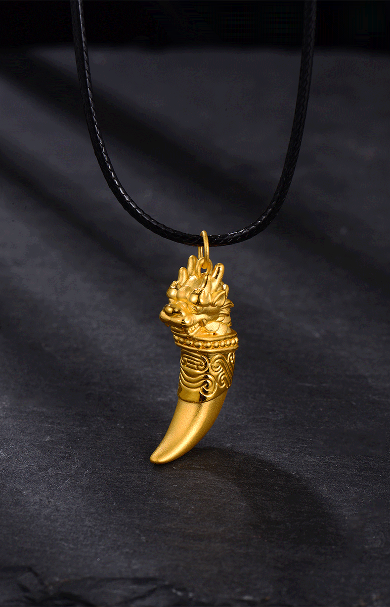 顺丰速运欧颜黄金狼牙吊坠男款足金男士项链挂坠复古酷潮狼牙项链个性