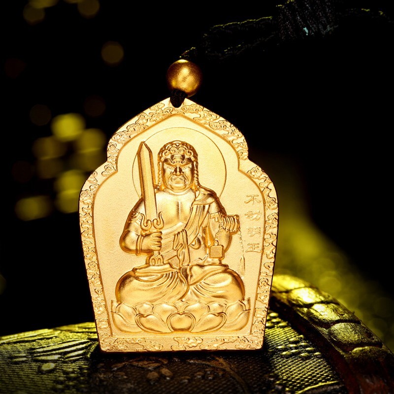 999实心黄金吊坠不动明王菩萨不动尊吊坠本命年十二生肖鸡守护神挂坠