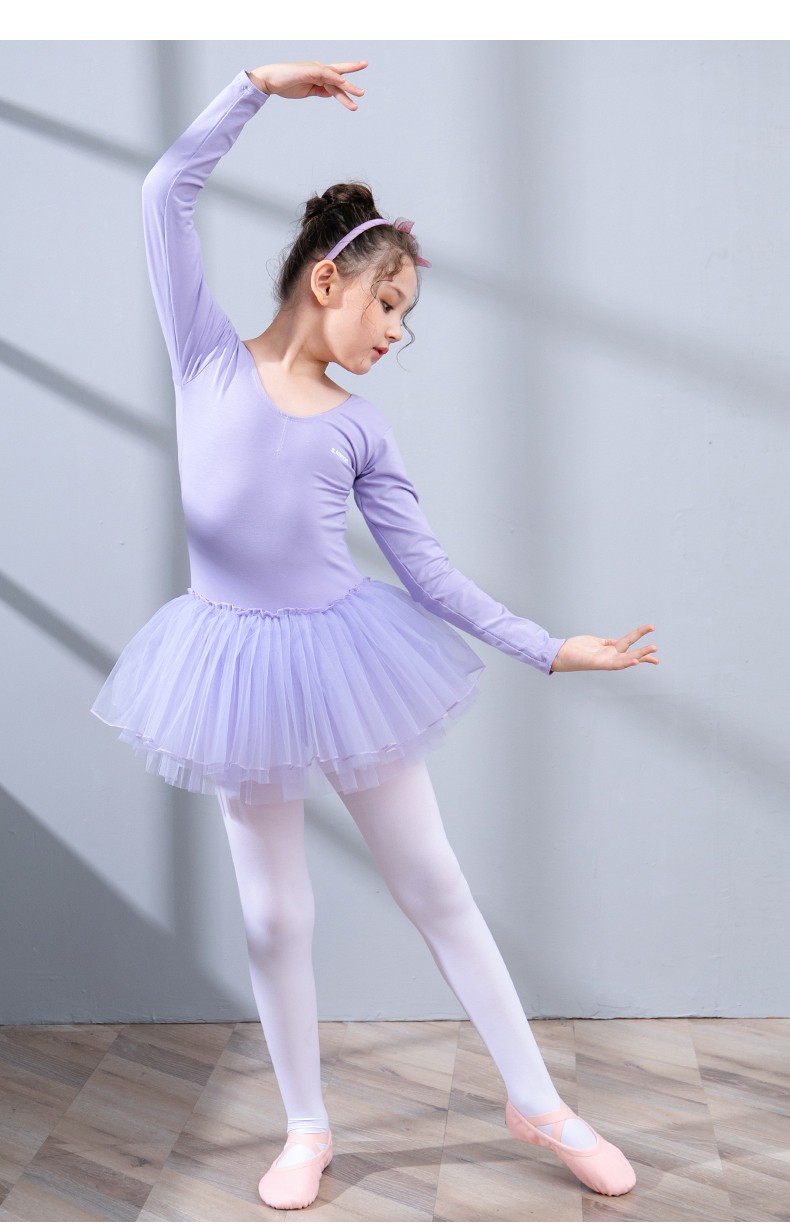 柠檬slemon儿童芭蕾舞服长袖网纱舞蹈连体服秋款女童tutu裙纯色甜美