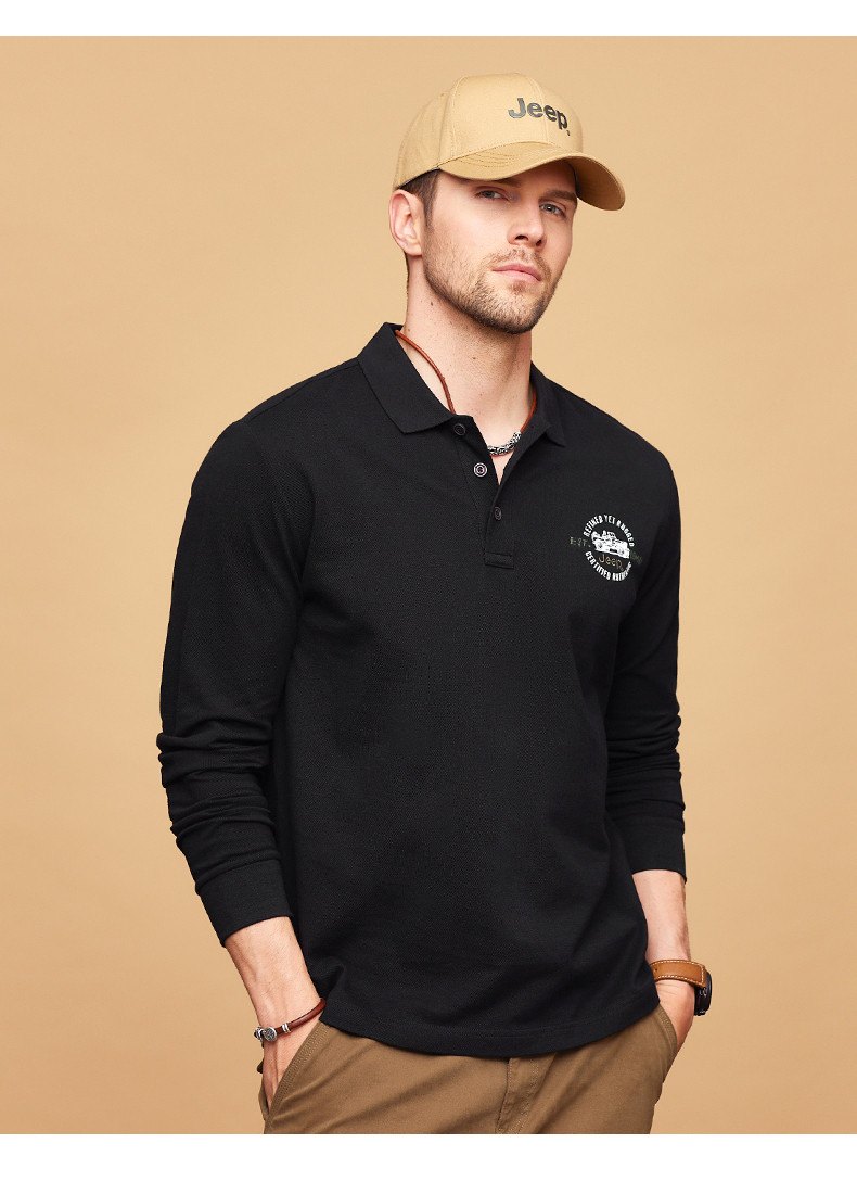 jeep男装吉普2021秋冬新款t恤男纯棉polo领衫体恤时尚休闲男士长袖t恤