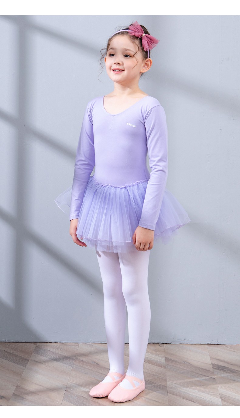 柠檬slemon儿童芭蕾舞服长袖网纱舞蹈连体服秋款女童tutu裙纯色甜美