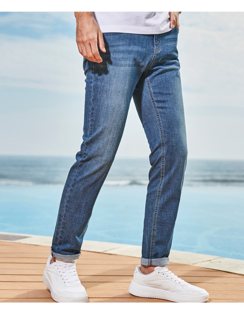 才子男装牛仔裤男士2021秋季新款宽松水洗弹力直筒牛仔长裤男黑灰色