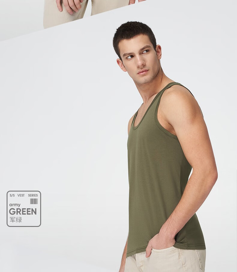 三枪男士背心莫代尔密棉新疆棉男背心白色l17090