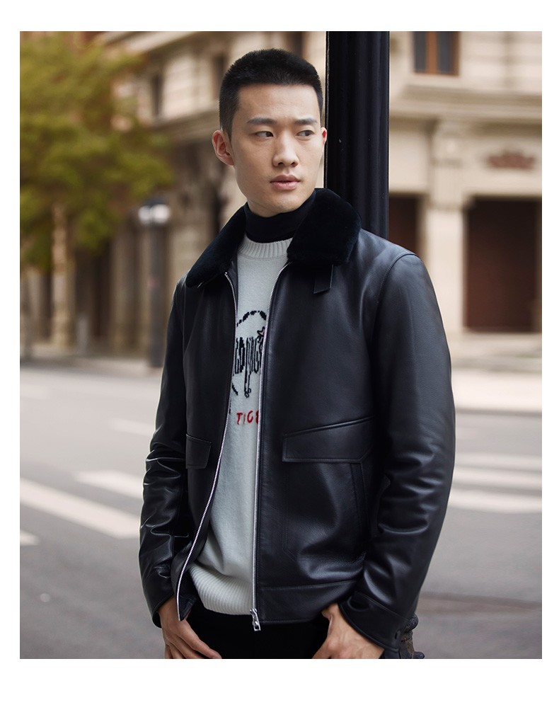 威可多vicutu男商务皮衣可拆卸毛领加棉保暖修身皮夹克vrw88373620y