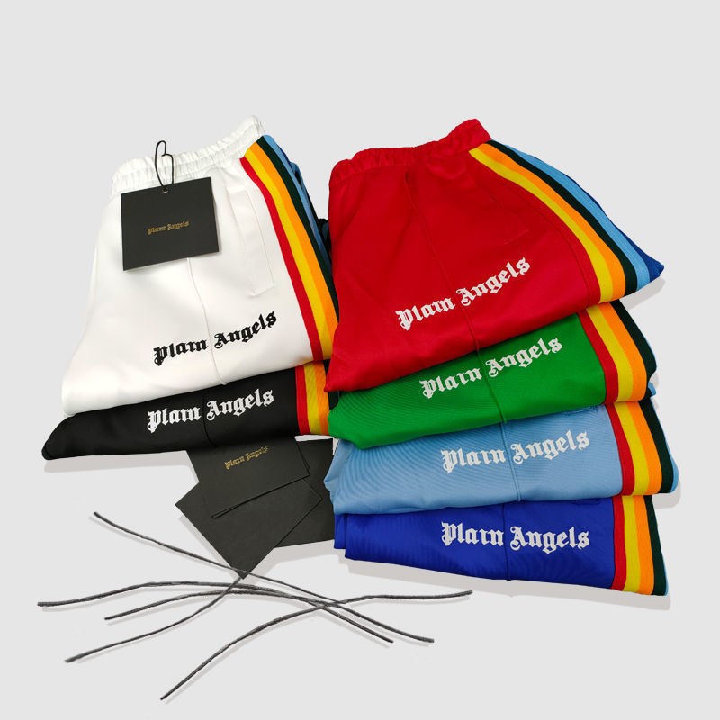 palm天使angels侧边条纹侧开拉链彩虹裤子高街直筒休闲黑色绿红条长裤