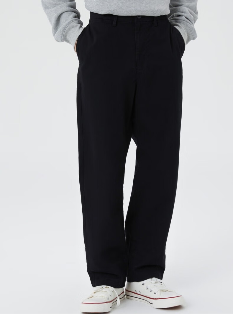 男装秋冬季2022新款商务宽松锥形卡其裤长裤464113通勤休闲裤 正黑色