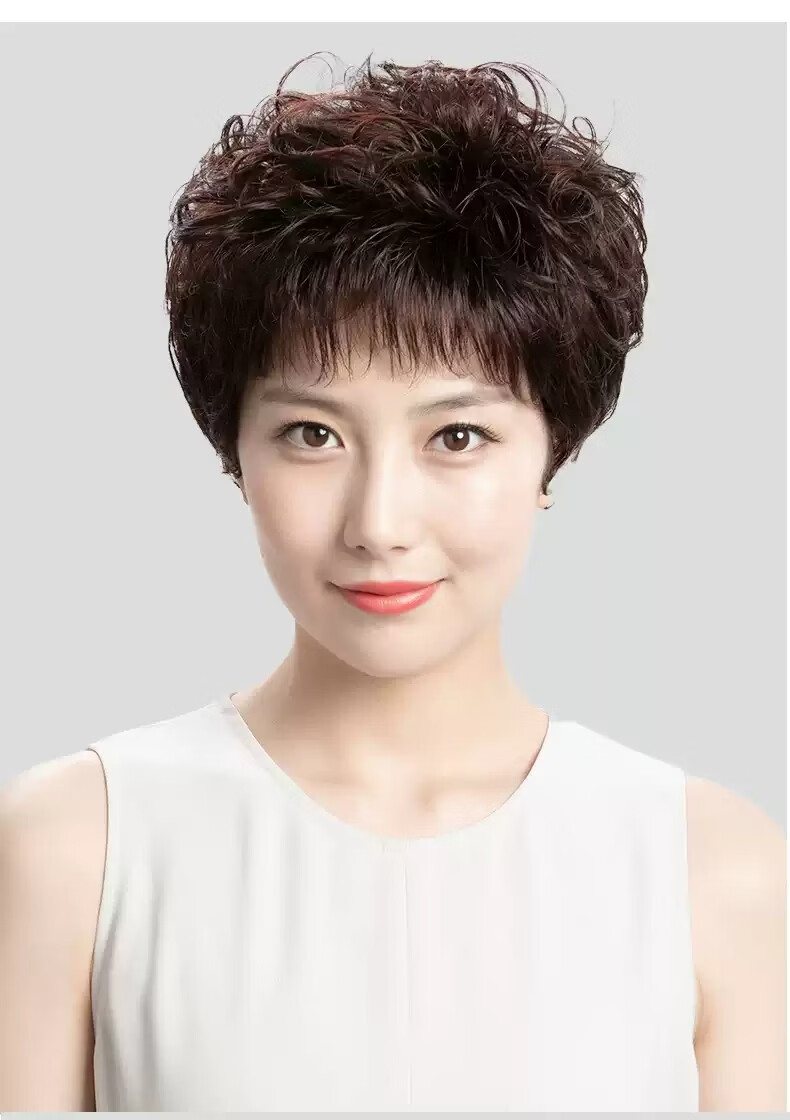 问(wen)假发女短发中老年真发短卷发自然透气舒适妈妈假发套蓬松减龄