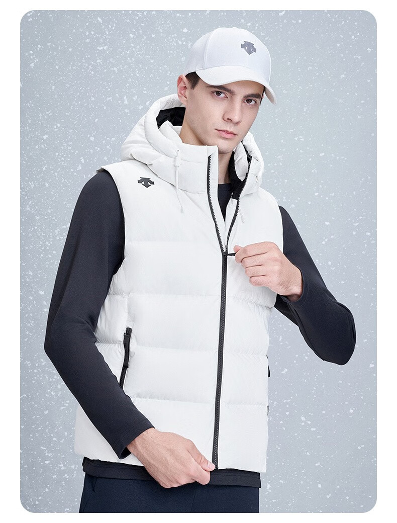 descente迪桑特剑桥大学赛艇队联名男子连帽羽绒马夹d1491tdvj0黑色