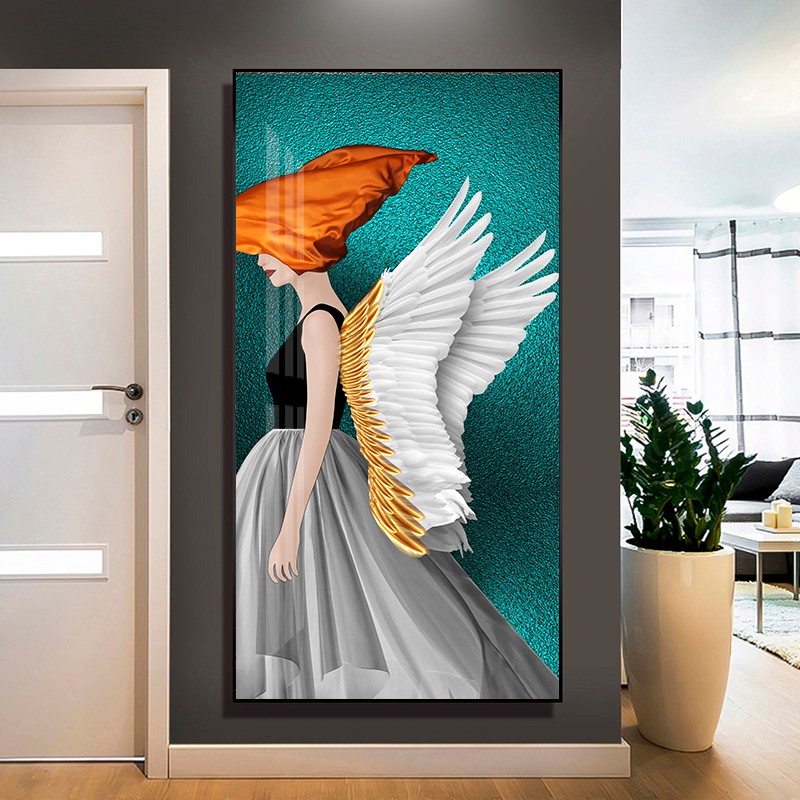 画中画轻奢风玄关装饰画人物艺术挂画大气竖版美女入户挂画客厅过道