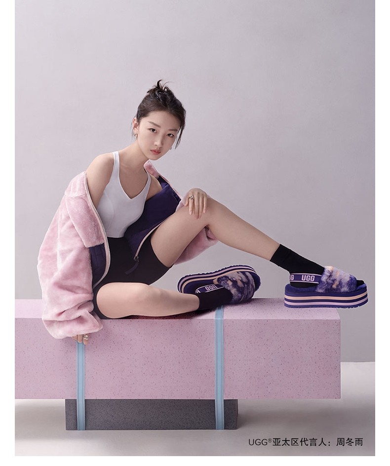ugg春夏新款女士凉鞋时尚厚底字后拉带明星同款周冬雨毛毛拖鞋1122032