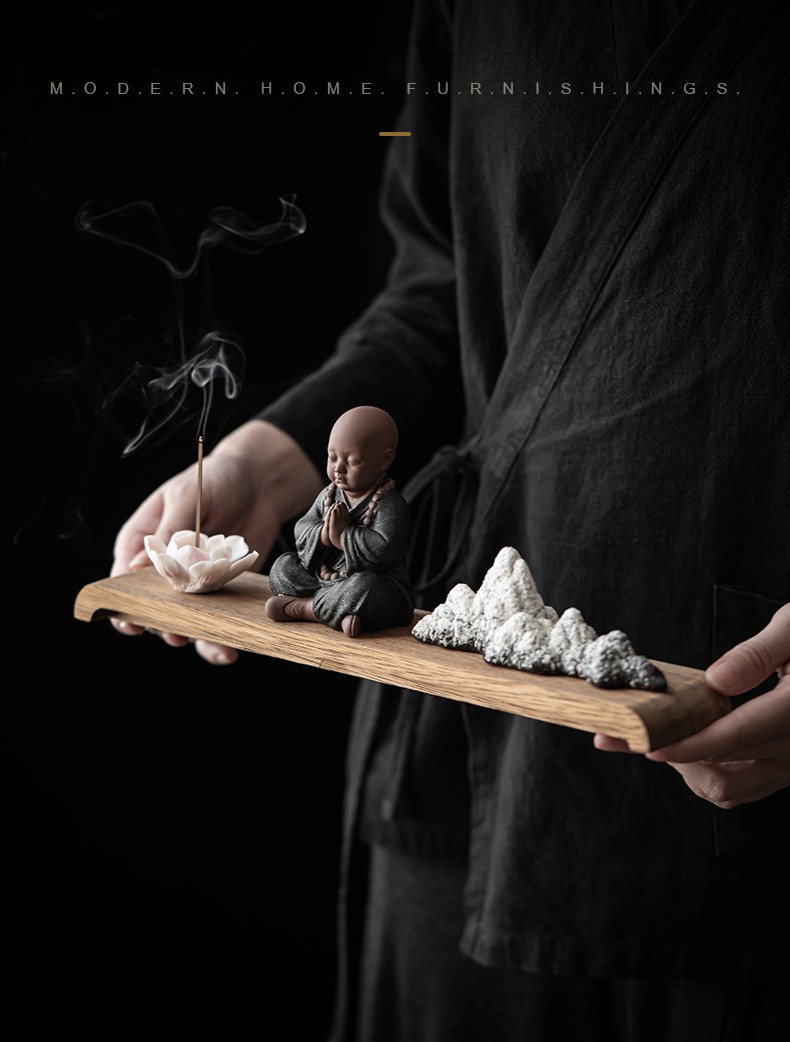 久造紫砂禅意四不小和尚佛系摆件创意陶瓷人物小沙弥家居客厅玄关装饰