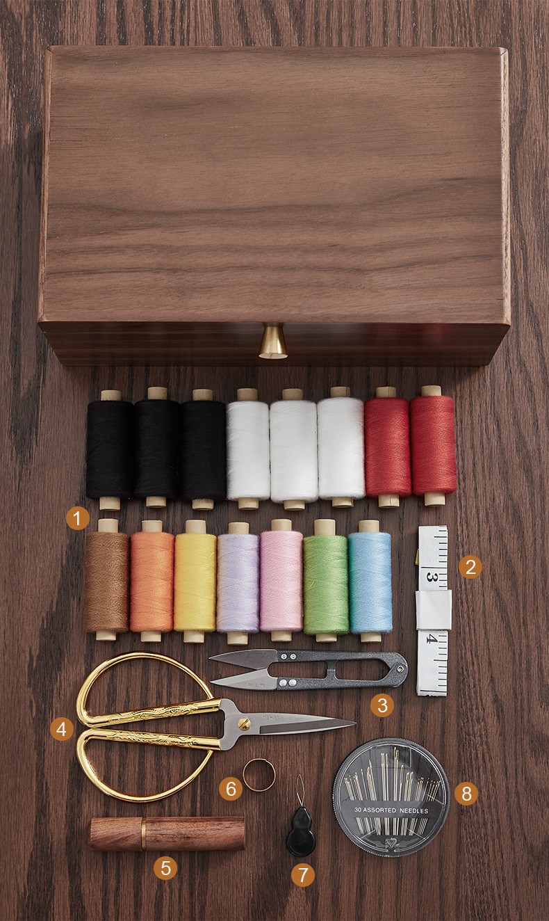 缝纫机木质收纳盒工具包 升级款小号-针线收纳盒(包含全套缝纫工具包)