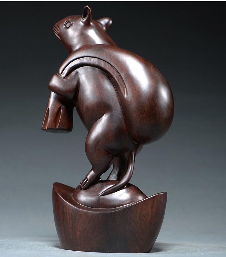 仙将 黑檀木雕老鼠摆件十二生肖招财鼠家居饰品客厅装饰红木工艺品