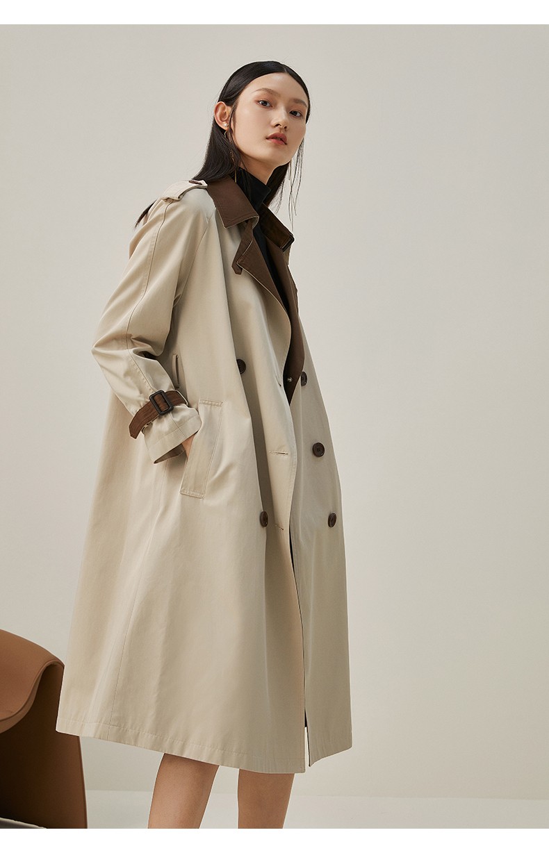 曼德诗杏色风衣女2021秋季设计感时尚上衣长款休闲宽松外套杏色m