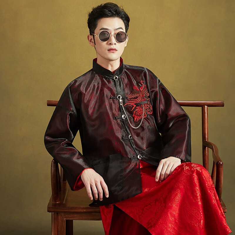uxoc 精致剪裁中式新郎服古装男士2022礼服秋男挺阔版型中国风男装喜