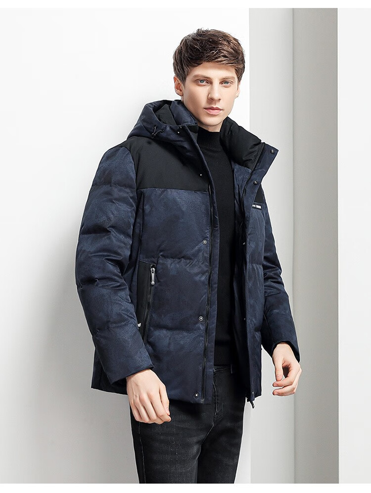 美国保罗羽绒服男短款连帽白鸭绒服中年商务休闲户外防寒服保暖外套