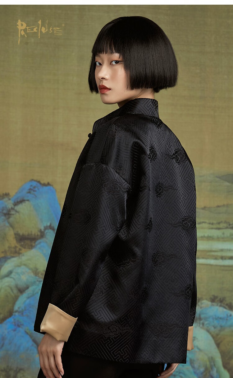 recluse拱璧中国风立领盘扣设计织锦缎改良唐装情侣外套黑色女现m