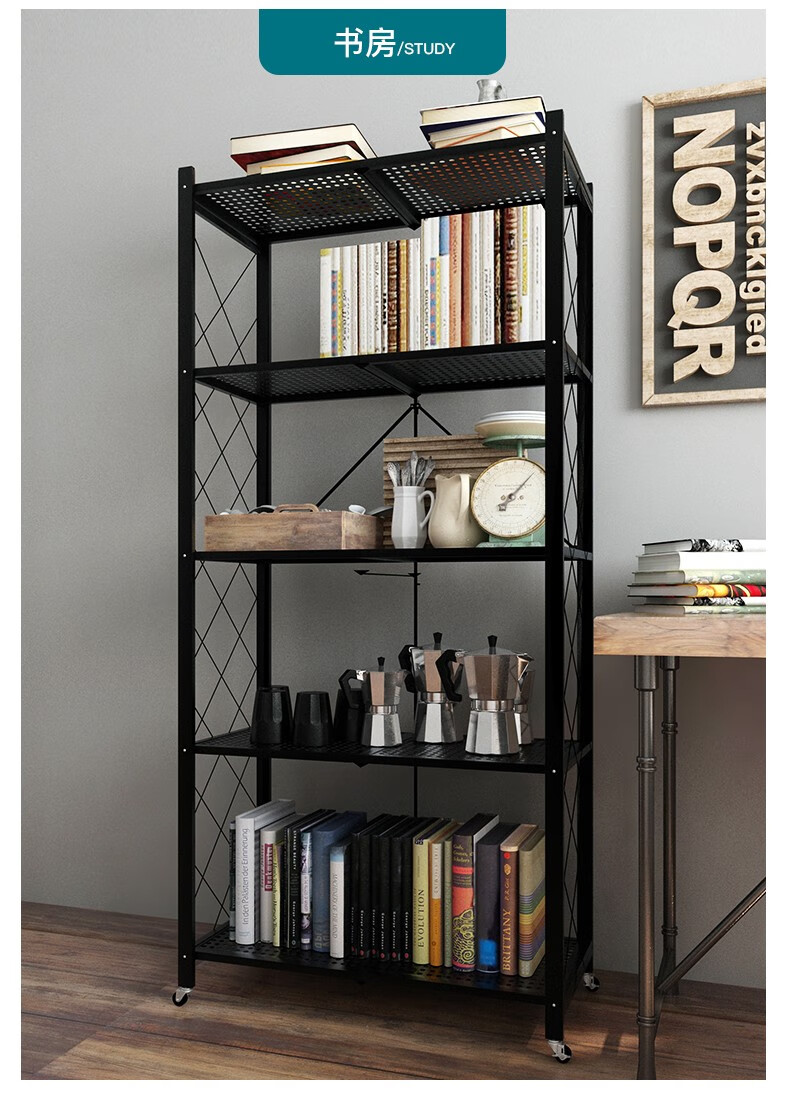 俯中匠免安装折叠置物架厨房落地收纳货架客厅家用储物架微波炉架子