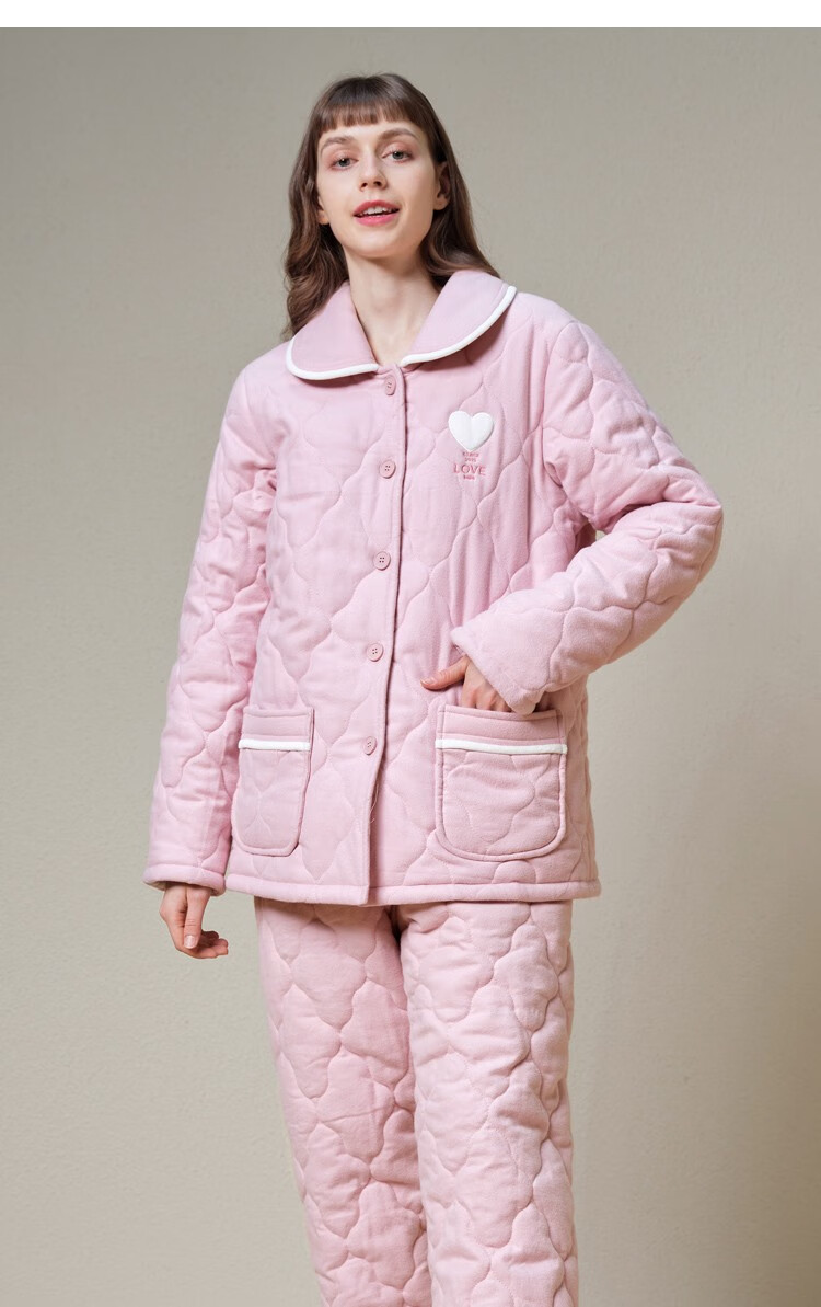 美标睡衣女秋冬三层加厚梭织夹棉纯棉保暖卡通全棉质咖啡碳家居服套装