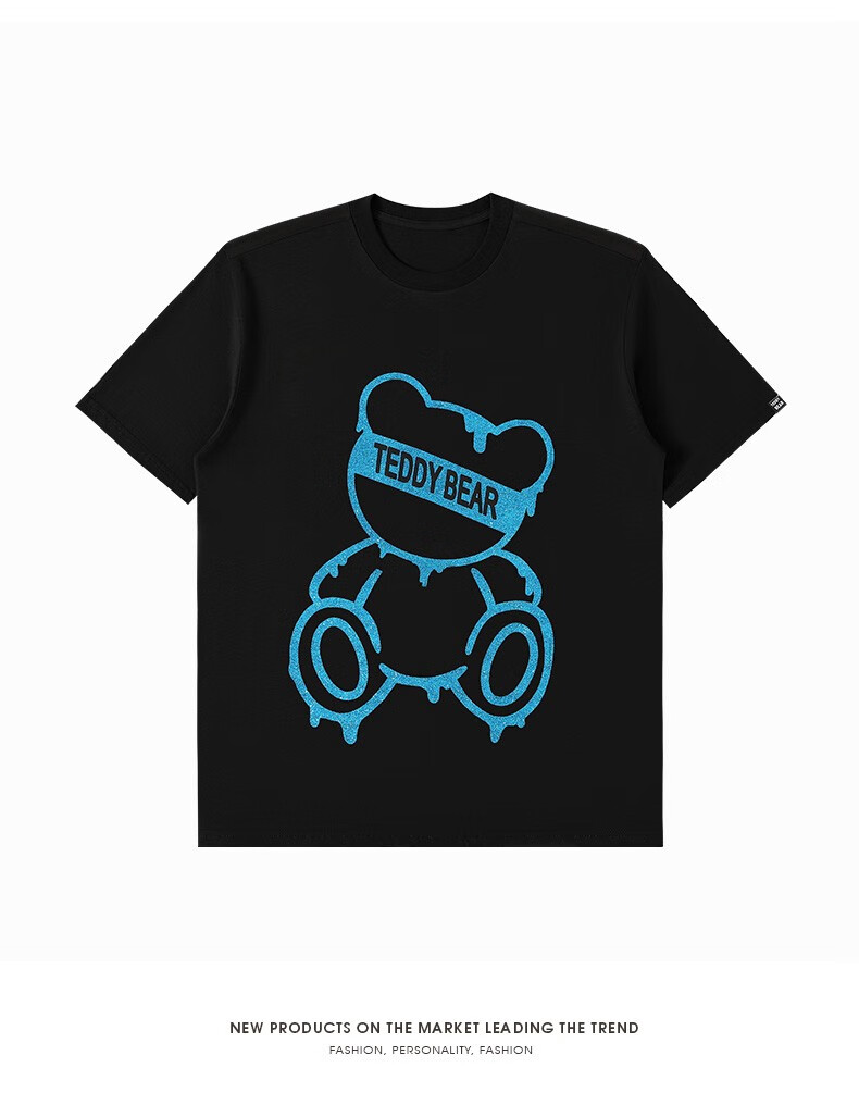 小熊印花短袖t恤男潮宽松夏季高中生学生体恤半袖衣服白色黑熊17092am