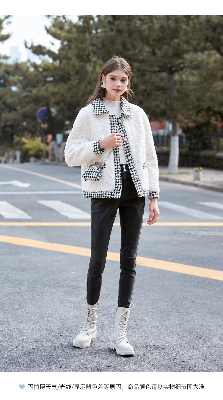 香影小香风外套女秋冬2021年新款羊羔毛风格颗粒绒羊剪绒短款米色s