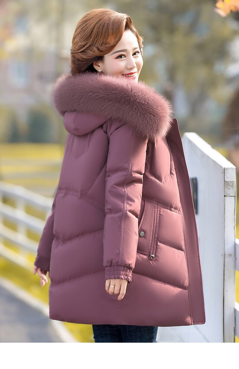 QIUFULUO Women's Winter Warm Down Cotton Jacket for Middle-aged and Elderly Women 50-60 Years Old, Premium Elegant Red Coat 26