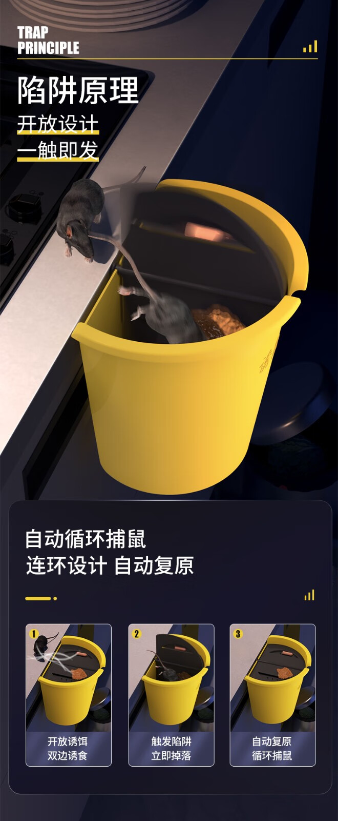 老鼠夹捕老鼠神器家用追踪膏一窝端全自动陷阱抓扑捉灭笼子克星诱鼠桶