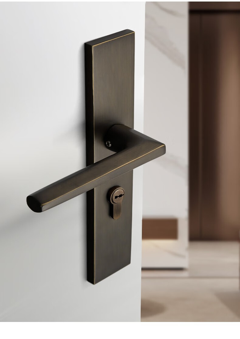 偶遇全铜新中式古铜色门锁室内卧室双开门真假锁具家用美式木门房门锁