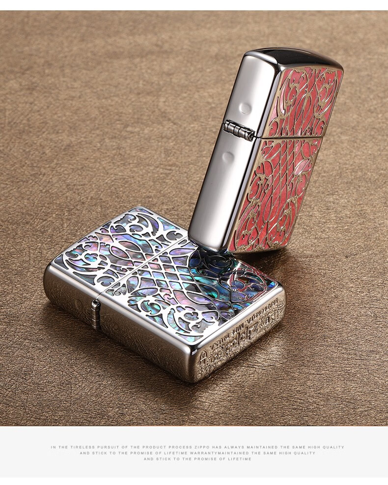 美国进口zippo打火机正版 之宝日版天然深海彩贝双面贝壳阿拉伯花纹