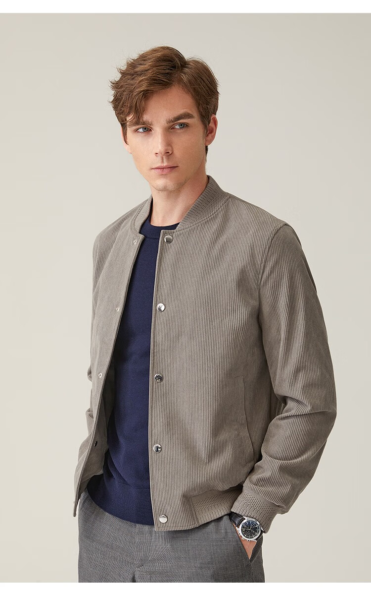 danielhechter丹尼爱特春秋新款男士棒球领商务灯芯绒夹克外套橄榄绿