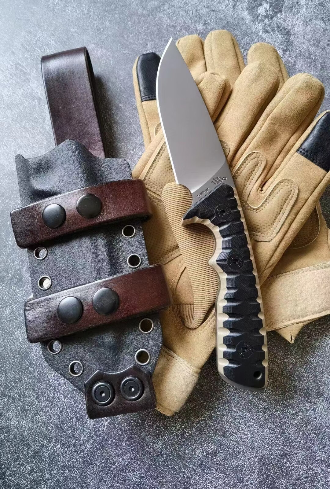 雨轩户外米勒兄弟dc53钢刀户外直刀黑沙漠双色g10手柄定制手工皮鞘