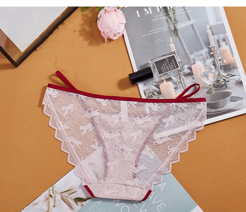 安若妃品牌性感内裤女无痕低腰舒适提花蕾丝女士三角裤细带紫色均码