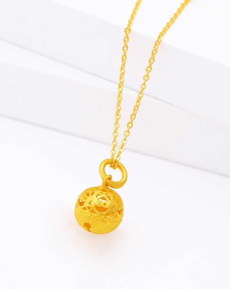 中国珠宝黄金吊坠福气满满小铃铛足金吊坠礼物约2g