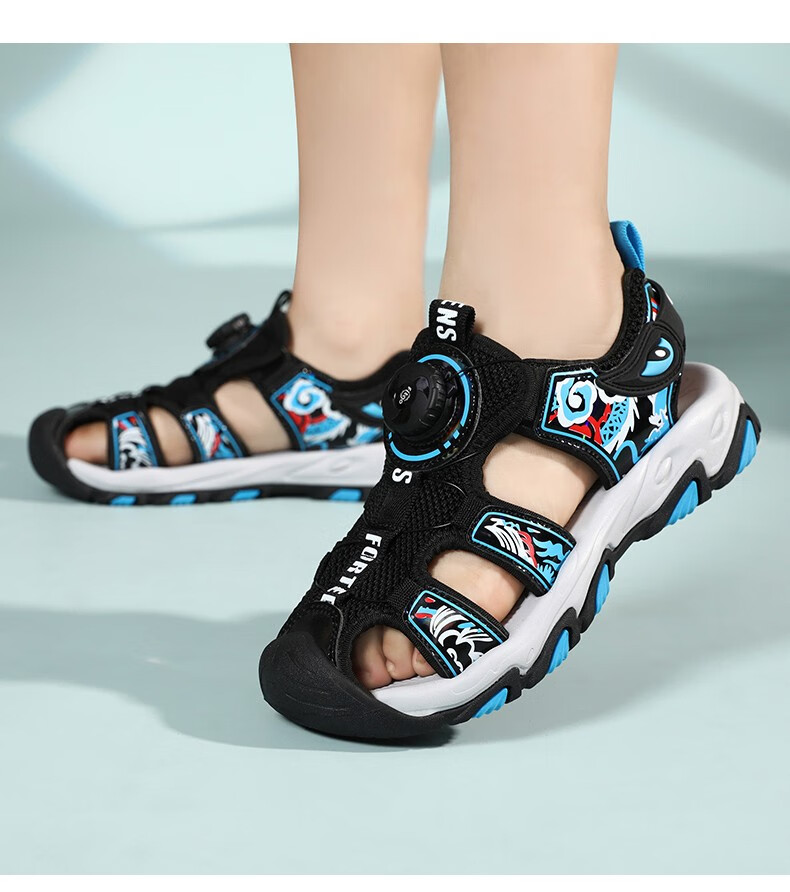 七波辉童鞋儿童凉鞋男童旋转纽扣童鞋夏季新款男孩沙滩鞋中大童防滑