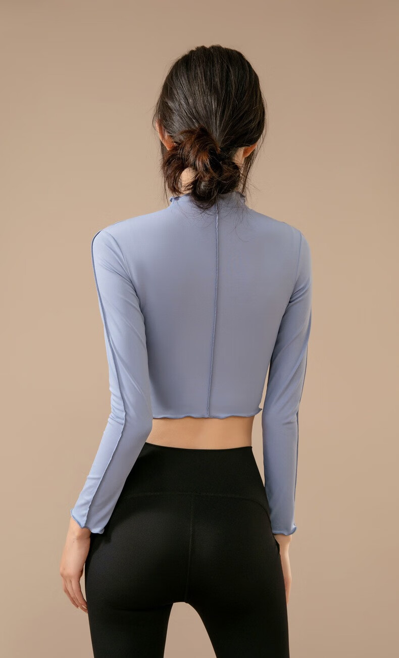 瑜伽服上衣裸感透气短款长袖健身衣形体紧身训练服跑步舞蹈服普拉提