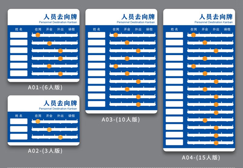 员工岗位去向状态标识牌 公司科室办公室在岗提示牌 工作人员去向 