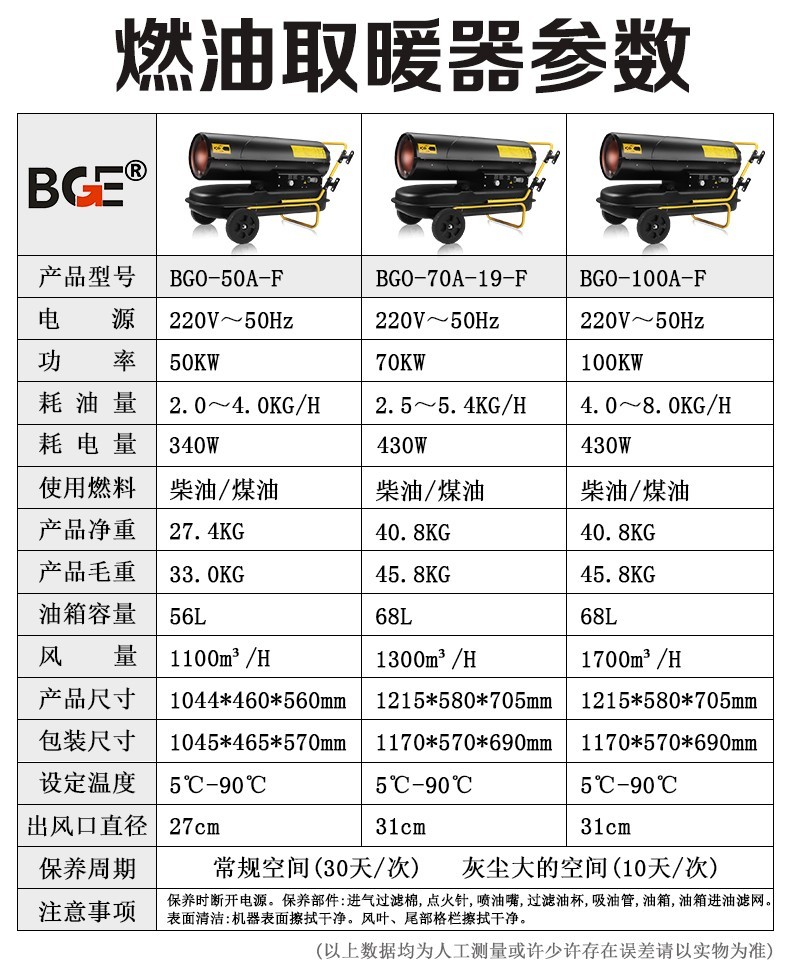 宝工电器bge工业燃油暖风机柴油取暖器大面积养殖70kw燃油双显示屏