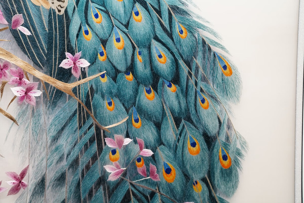 宏火阁礼品苏绣成品挂画纯手工孔雀壁画家居客厅玄关走廊刺绣现代中式