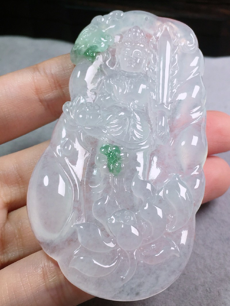 绿翠天成翡翠冰种飘绿虚空藏菩萨吊坠缅甸天然a货翡翠送礼生日礼物男
