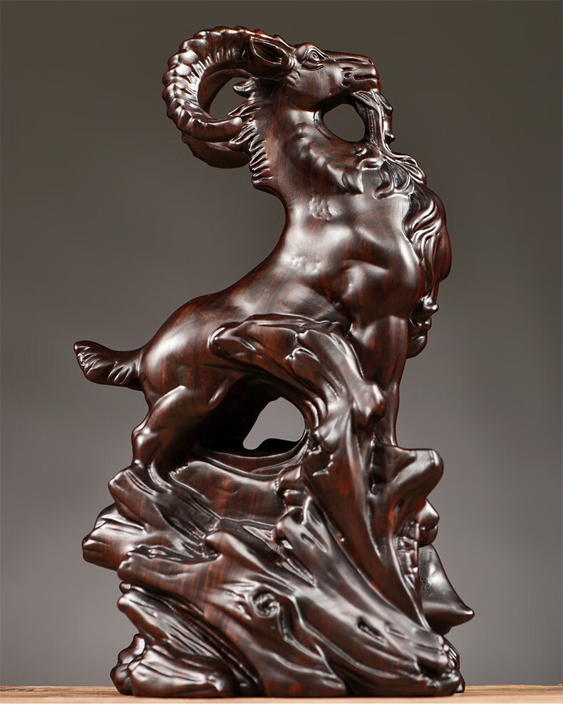 艺永轩黑檀木雕领头羊摆件十二生肖木羊家居饰品董事长总经理办公室