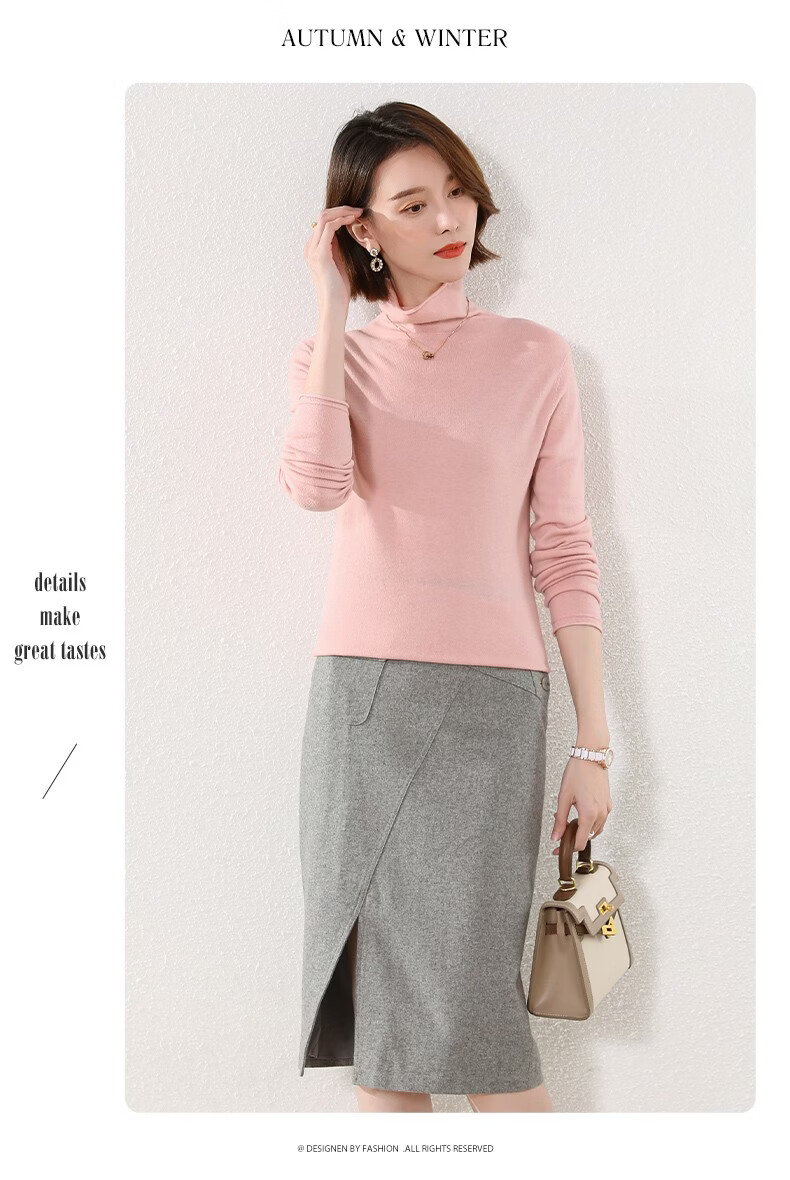 Hengyuanxiang 100% Pure Wool Women's Sweater Autumn Winter Turtleneck Thin Fashion Casual Knitwear Versatile Base Shirt Top 25