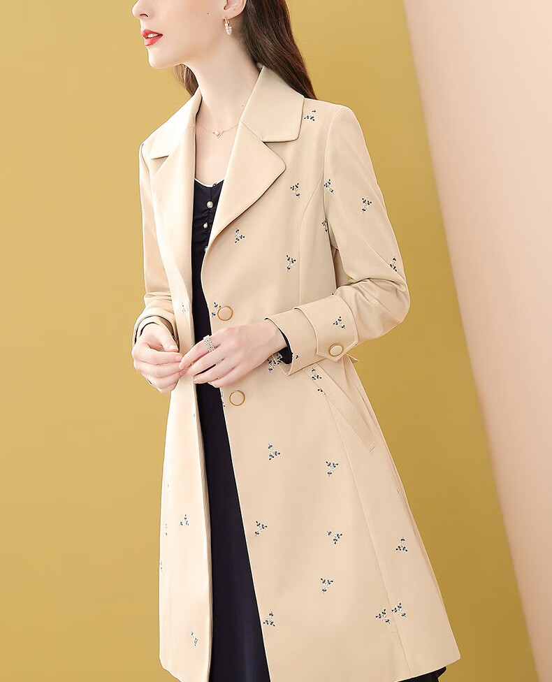 歌珀莱品牌女装杏色风衣女中长款2021秋季新款气质简约时尚外套小个子